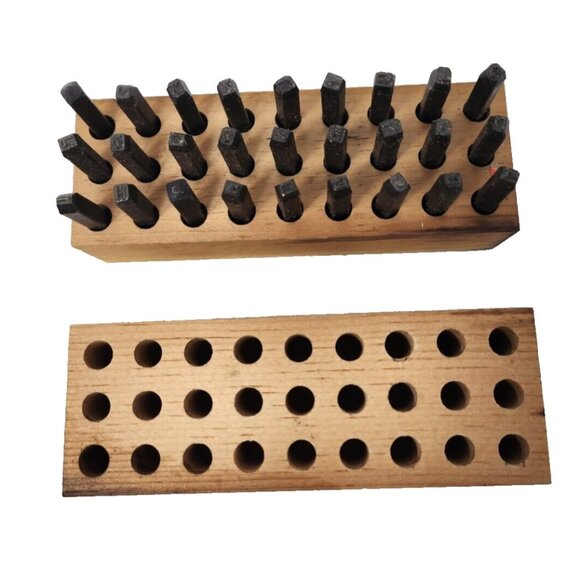 Vintage Young Bros 3/8 Steel Letter Stamp Set in Wooden Box 27 Pieces - Picture 1 of 7